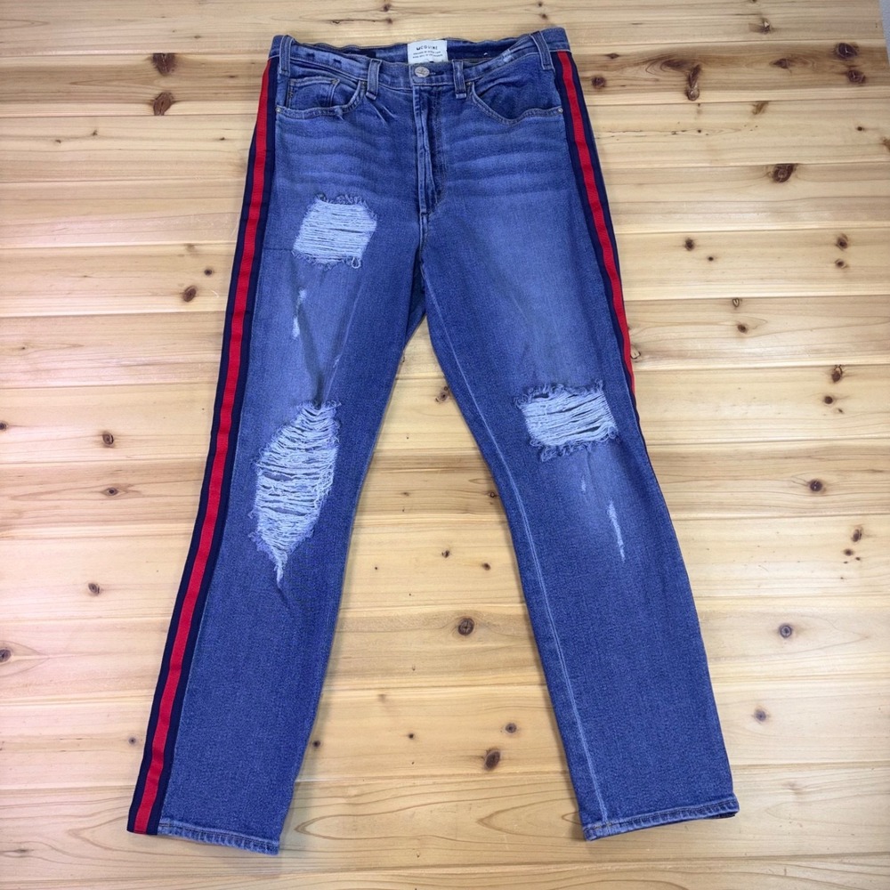 McGuire Jeans Women 29 Damn Fine Distressed Straight Leg High-Rise Tuxedo Stripe